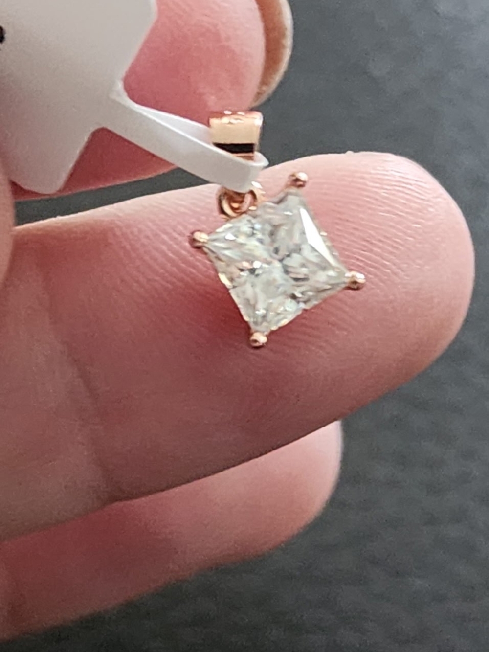 925 Sterling 14K Rose Gold Vermeil Moissanite Princess Cut Pendant